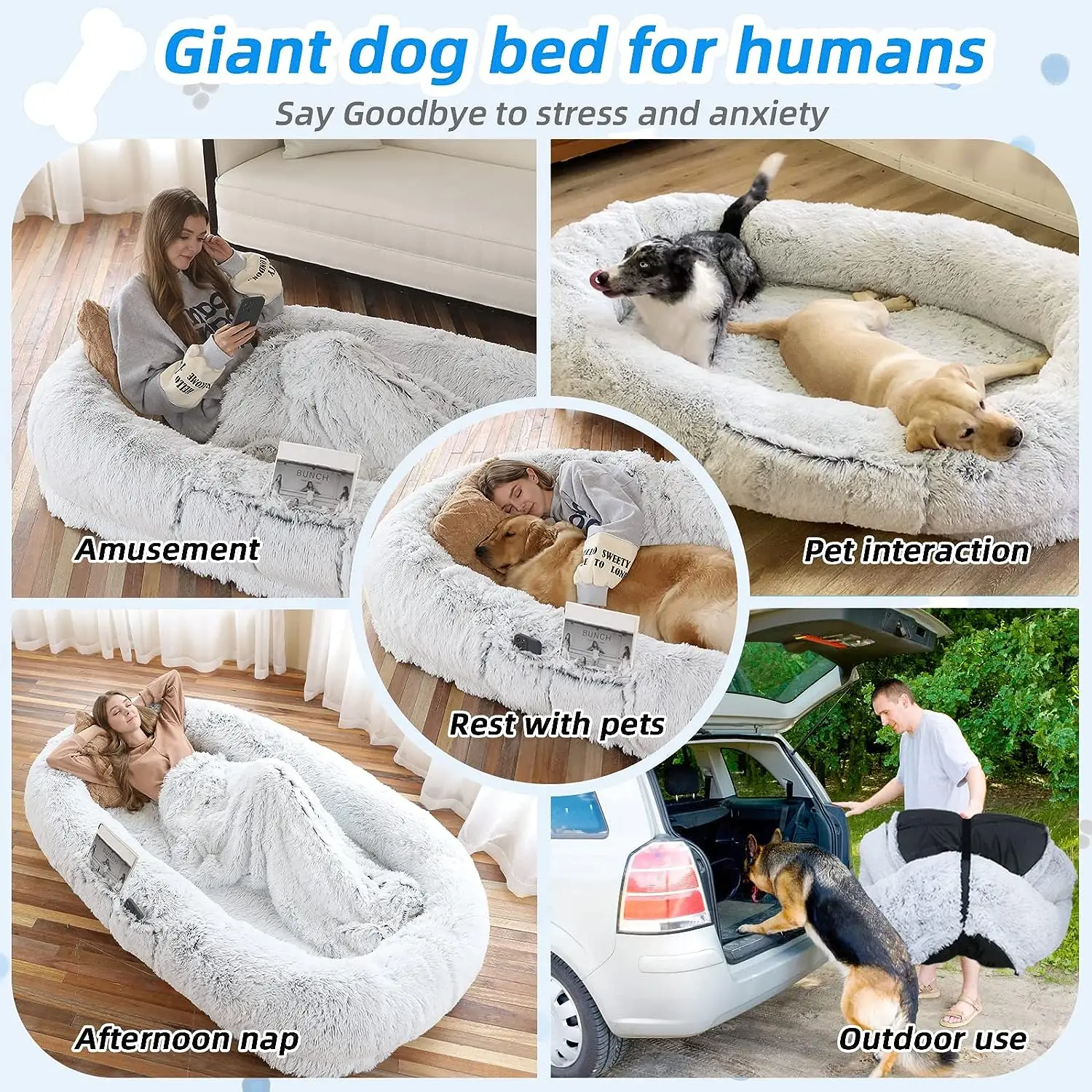 Factory Direct Sale Human Dog Bed Human Size Washable Faux Fur Human Dog Bed for You and Pets Human Dog Beds.