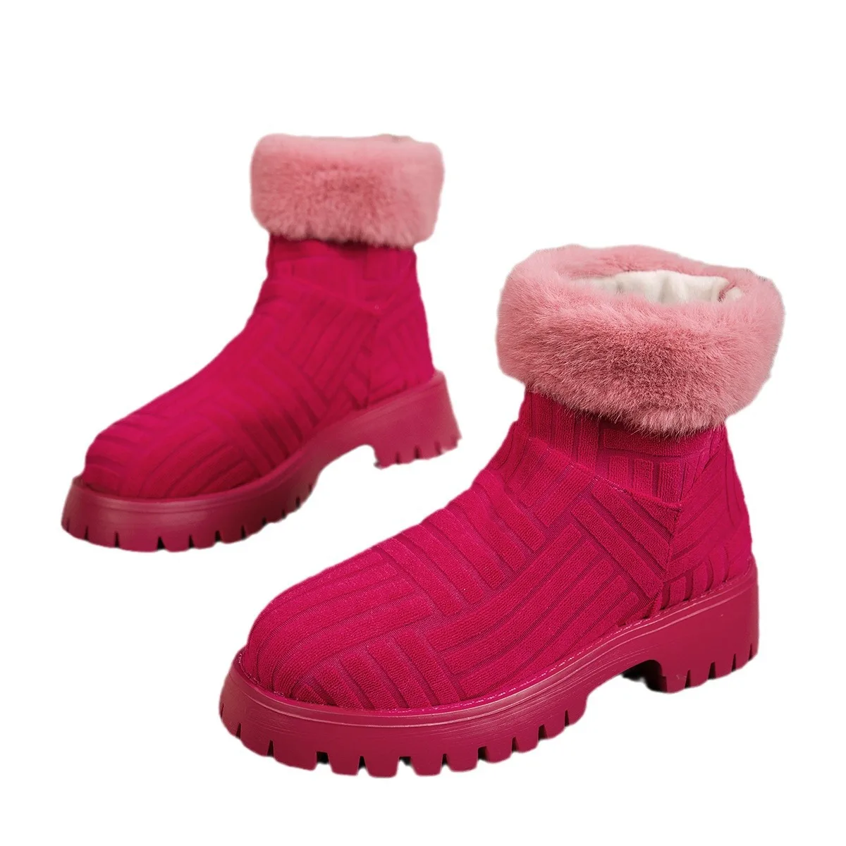 2025 Style Waterproof European Winter Boots for Women Fall Shoes PU Cloth Rubber Ankle Flat Zip Fashion Platform Autumn Summer