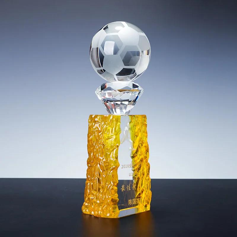 Hot Sale Gold Plated Crystal Soccer Ball Sport Trophy Premium Award Plaque