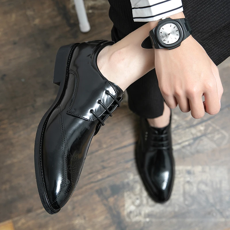 Fashion Oxford Derbies 38-48 Man Shoe Comfort Brush Off Lace Up Leather Dress shoes For Men