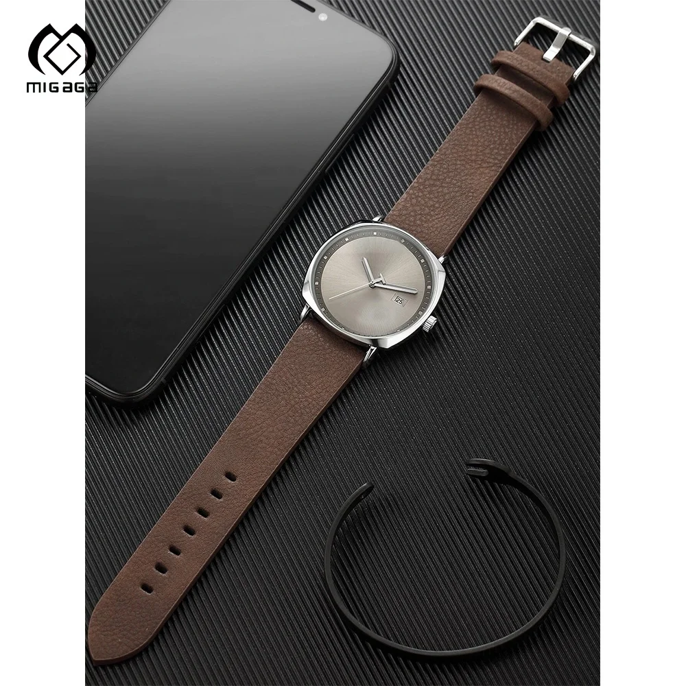 Custom Simple Elegant Calendar Business Style High-End Niche Leather Strap Quartz Men's  Watch