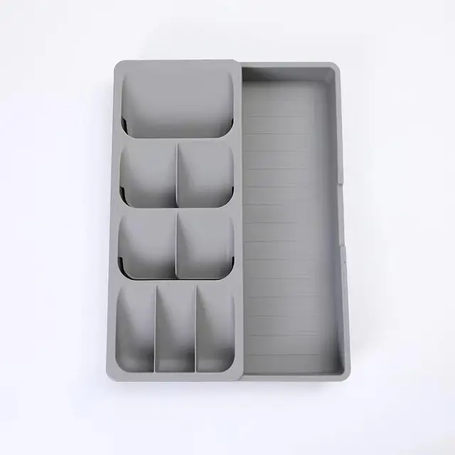 White Grey Expandable Silverware Cutlery Organizer Storage Tray for Kitchen Drawer