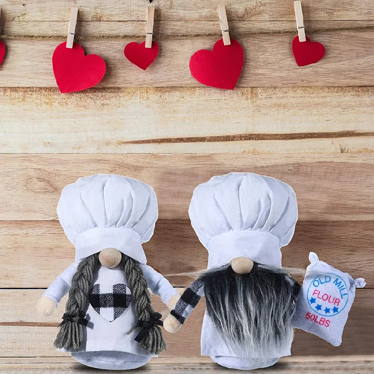 2PCS Cute Kitchen Chef Love Sweet Gnome Cooking Tomte for Home Table Kitchen Valentine's Day Wedding Gift