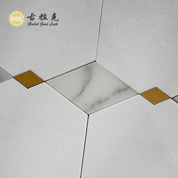 Marble Calacatta Gold Mixed Thassos White  And Brass Waterjet Polished Mosaic Tile for Bathroom Wholesale supplier