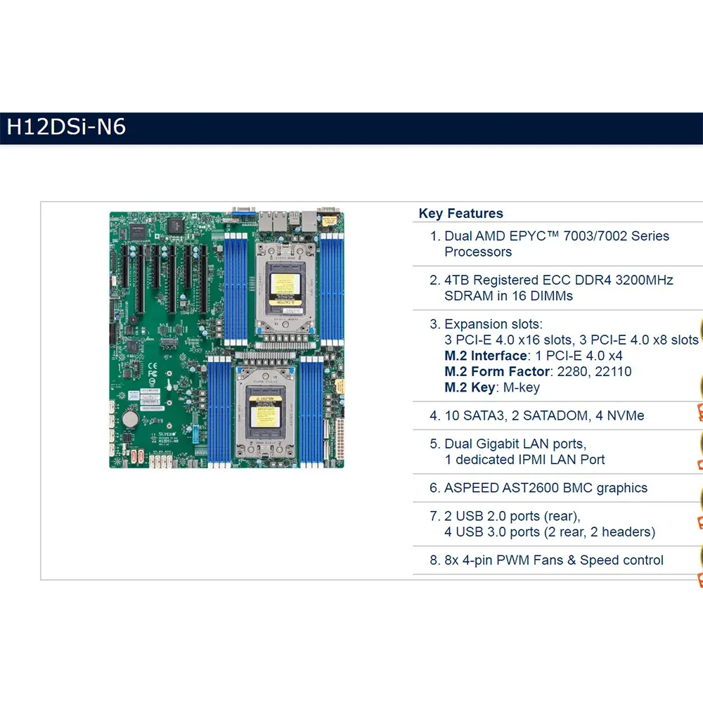 Supermicro H12DSi-N6 сервера EATX материнской платой и процессором AMD EPYC 7702 процессор * 2 64 Core 0 ГГц разблокированный версия процессоры
