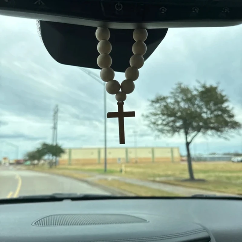 Boho Rainbow Charm Car Rear View Mirror Hanger macramè perline in legno diffusore di olio essenziale per auto accessori auto fatti a mano colorato appeso deodorante Decor (rosa