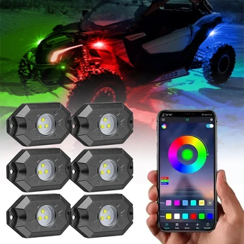 B LED Rock Lights Kit Underglow Multicolor Light Pod Bluetooth App Control Music Mode for Truck ATV UTV RZR SUV