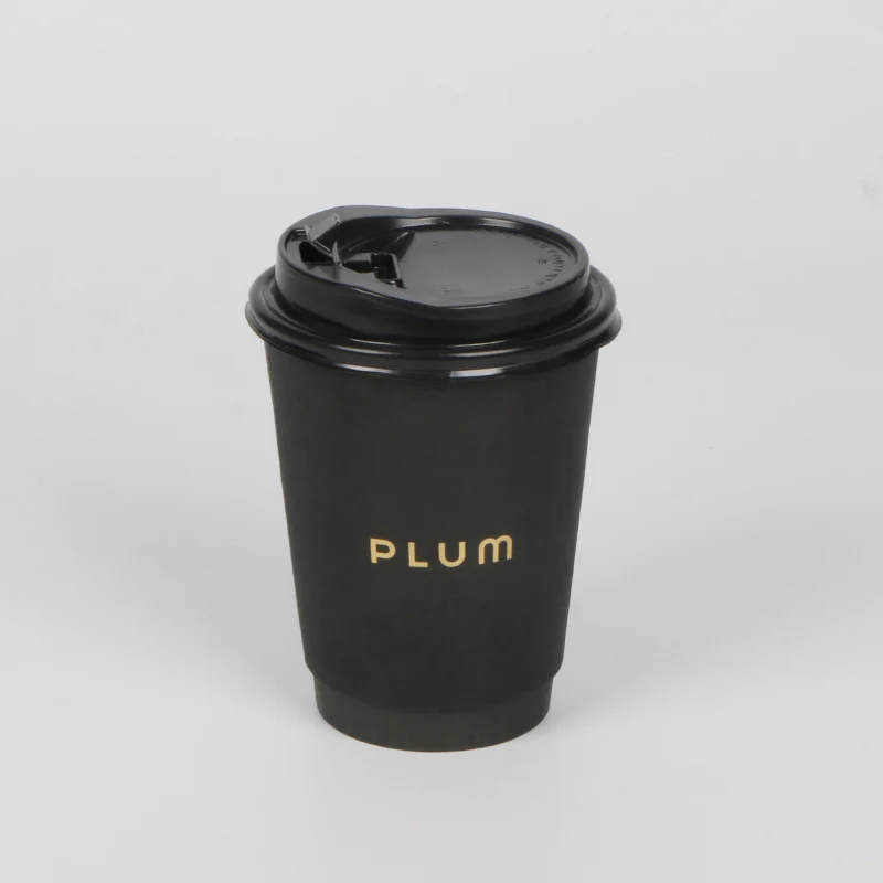 Custom Logo printed disposable double wall gold foil stamping black hot coffee paper cup