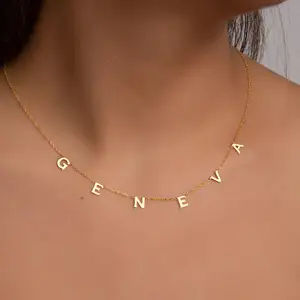 14k Gold Plated Personalised 925 Initial Necklaces Letter M Sterling Silver Gold Initial Necklace for Women