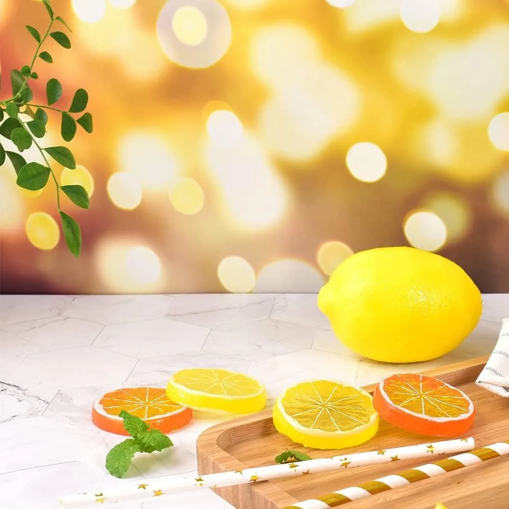 Artificial Lemon Slices Simulation Lemon Blocks Double Side Decorative for Lemon Party Decor Tumbler Topper DIY Fake Fruit Model