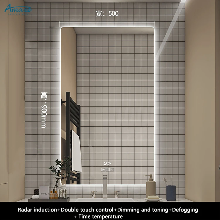 Modern bath smart mirror toilet wall dimming defogger rectangle bathroom mirror with led manufacture