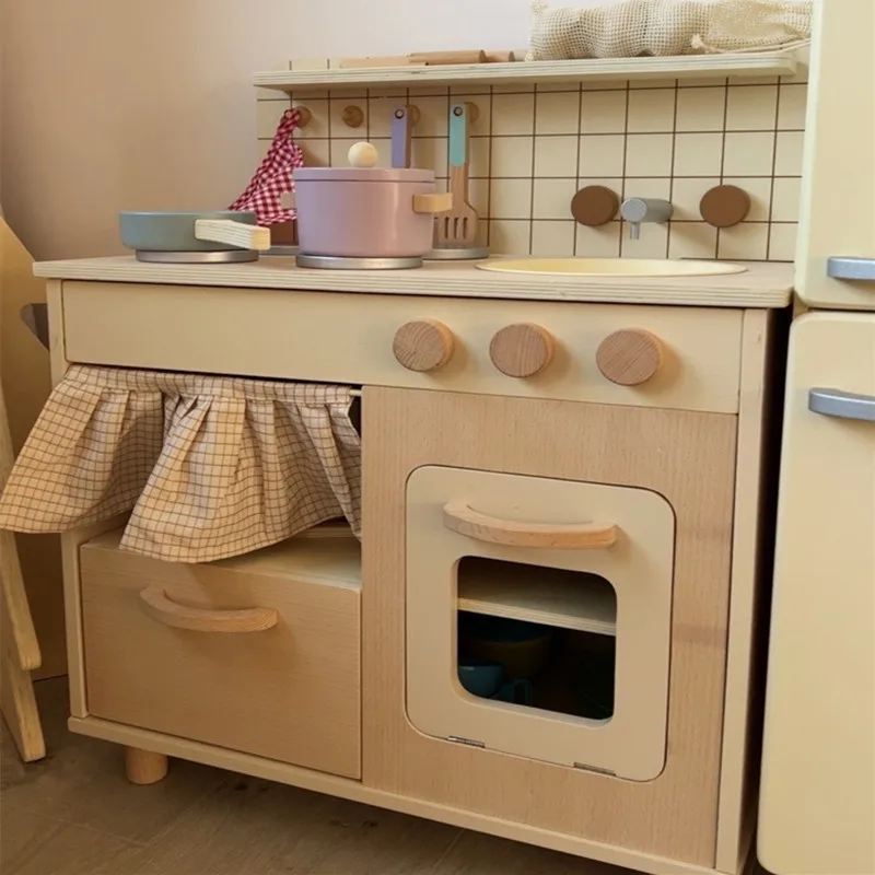 New Customize 3 Piece Set Educational Toy Pretend Play Wooden Children Kitchen Toy Set Refrigerator Washing Machine Toys Set