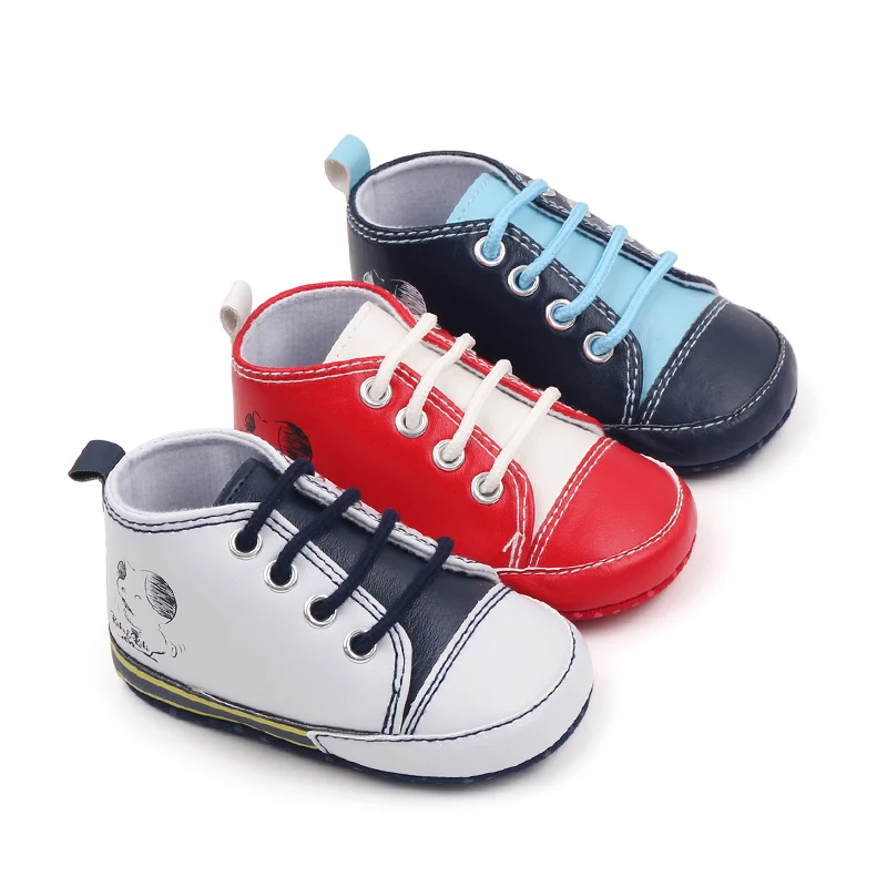 0-12 Months PU Leather Canvas Casual Baby Shoes Lace-up Toddler Shoes
