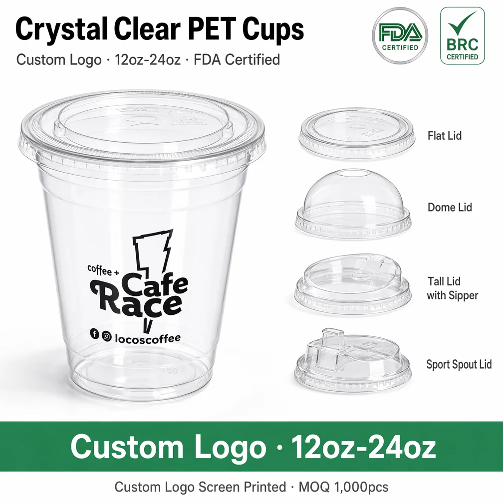 Custom Printed Clear PET Plastic Cup 98mm 12oz 16oz 20oz 24oz Disposable Iced Coffee Drink Cups With