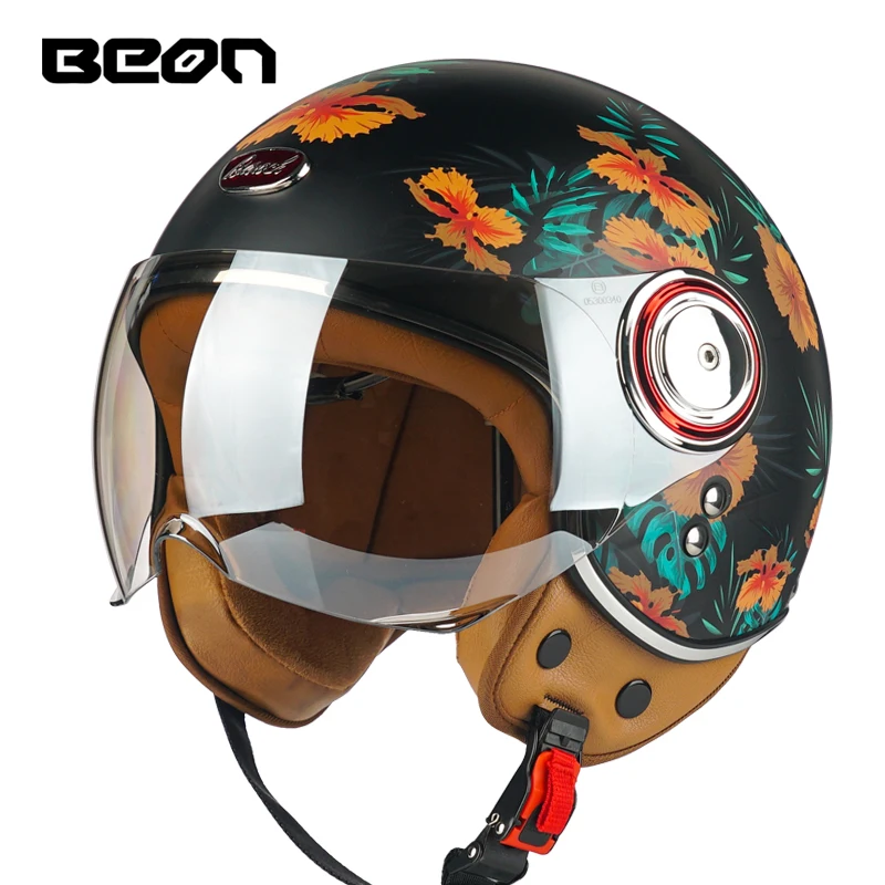 BEON B110Bマット用ブラックレトロビンテージハーフヘルメットイタリア
