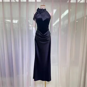 Factory Wholesale Midi Elegant Dress Women European American Summer New Fashion Casual Sleeveless Slim Elegant Navy Blue Party