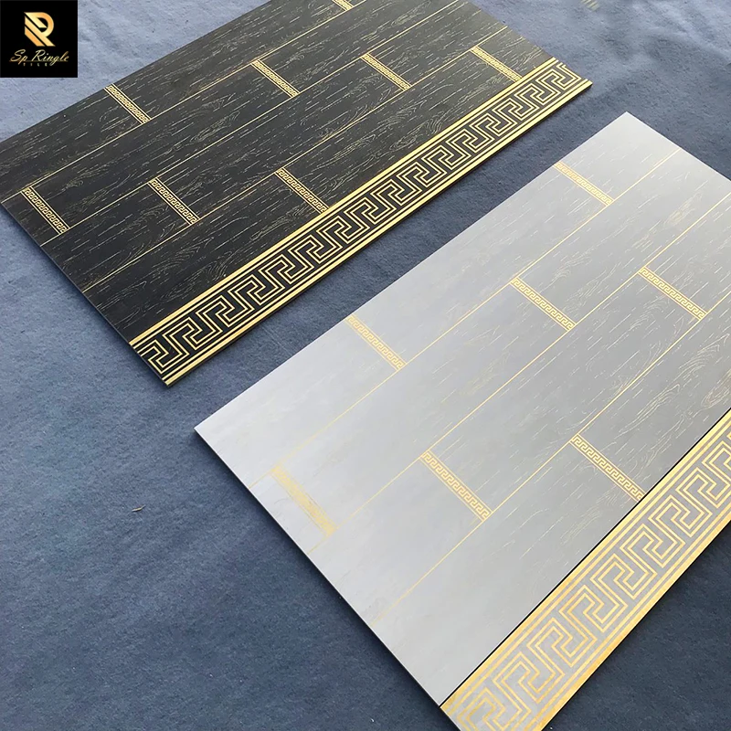 Foshan Building Materials Large Tile Slab Antique House Tile Flooring and Wall Matte Gold Vein White Wood Look Porcelain Tiles