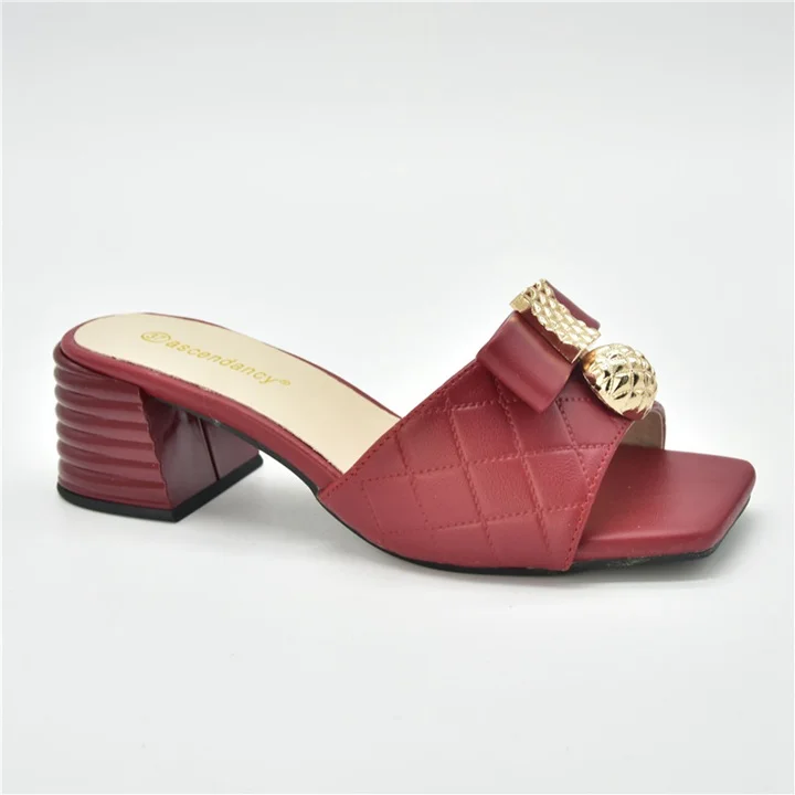 AX6315 African Design Genuine Leather Ladies Low Heel slippers for Women