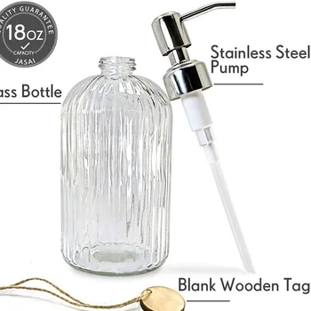 Clear Glass Soap Dispenser with Rust Proof Stainless Steel Pump, Refillable Liquid Hand Soap Dispenser for Bathroom