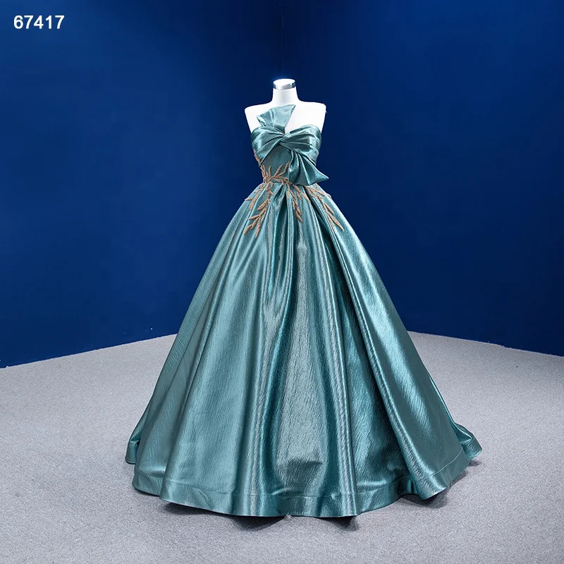 Jancember RSM67417 Elegant Sleeveless Blue Satin Bridal Gowns