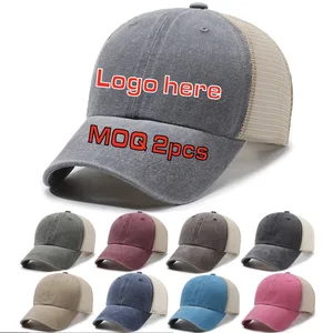 Custom Logo Print Summer Fashion Cotton Washed Distressed Mesh Baseball Caps New Model Mesh Blank 6 Panel Vintage Trucker Hats
