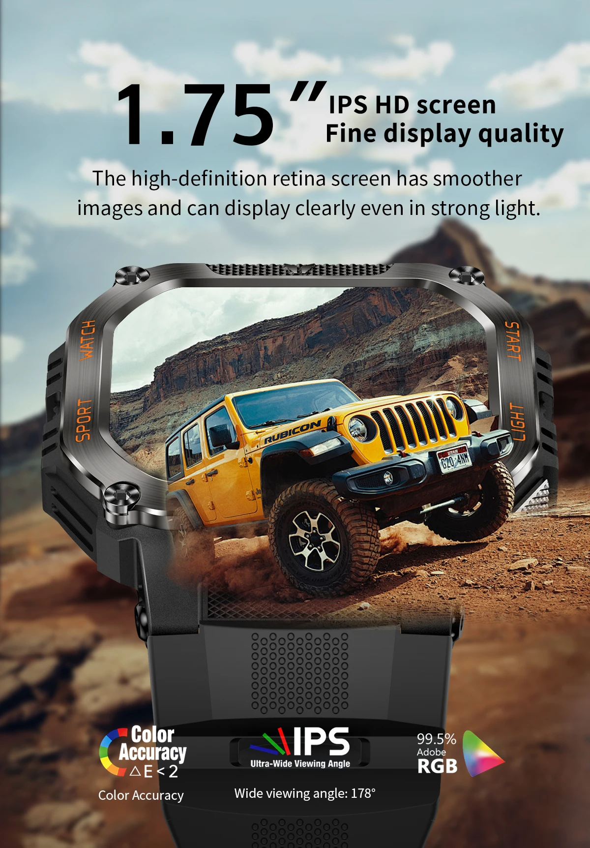 product laudtec men outdoor smart watch led flashlight bt calling voice assistant large screen sports smartwatch wearable device sb004-4