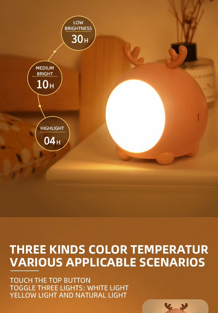 Stepless Dimming Bedside Bedroom Decoration Cute Children's LED Cartoon Touch Baby Night Light details