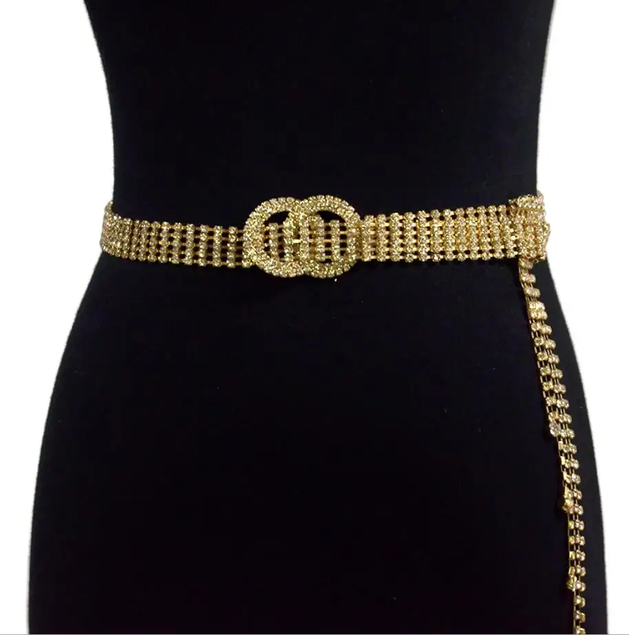 Fashion Women Waist Chain Belt Rhinestone Dress Tassel Metal Waistband