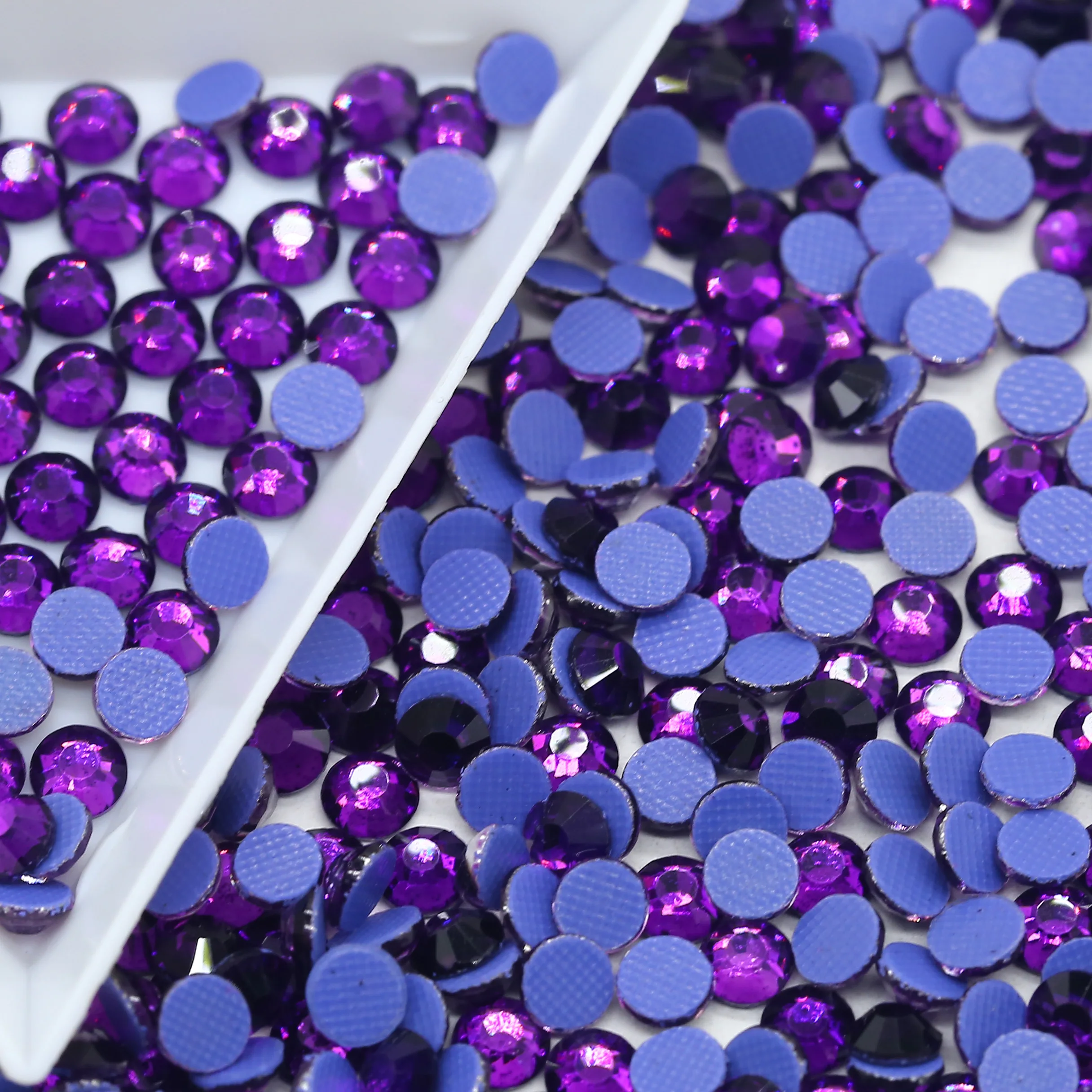Factory Direct Blue Purple Violet Color SS3-SS30 Hotfix Glass Rhinestone Hotfix Strass Custom Package Logo for Decorate