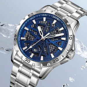 SKMEI 9337 Men's Luxury Sport Quartz Watch Gold-Tone Stainless Steel Strap Alloy Case Luminous Chronograph Waterproof 3BAR