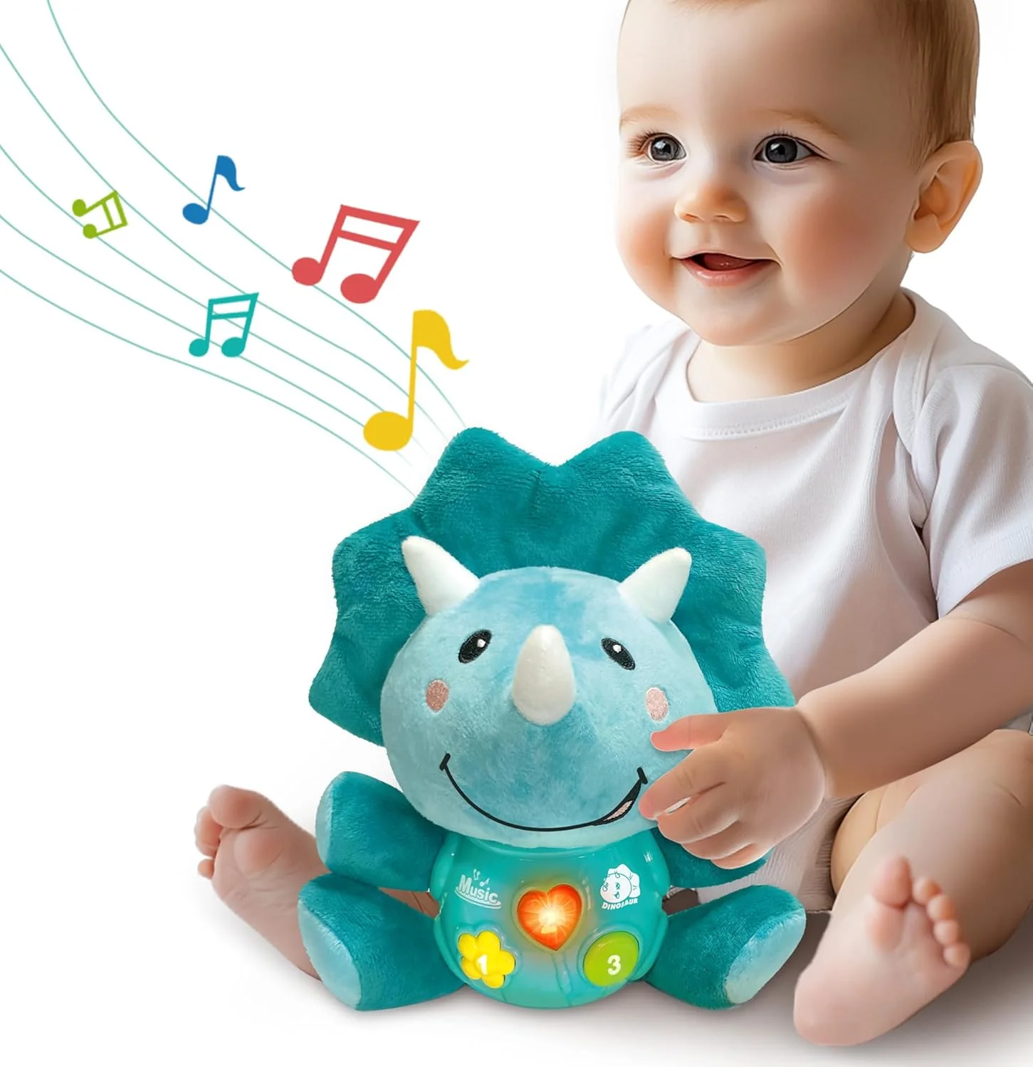 Newborn Boy's Soft Dino Plush Stuffed Animal Baby Dinosaur Musical Toys with Light Music Time Infant Gift
