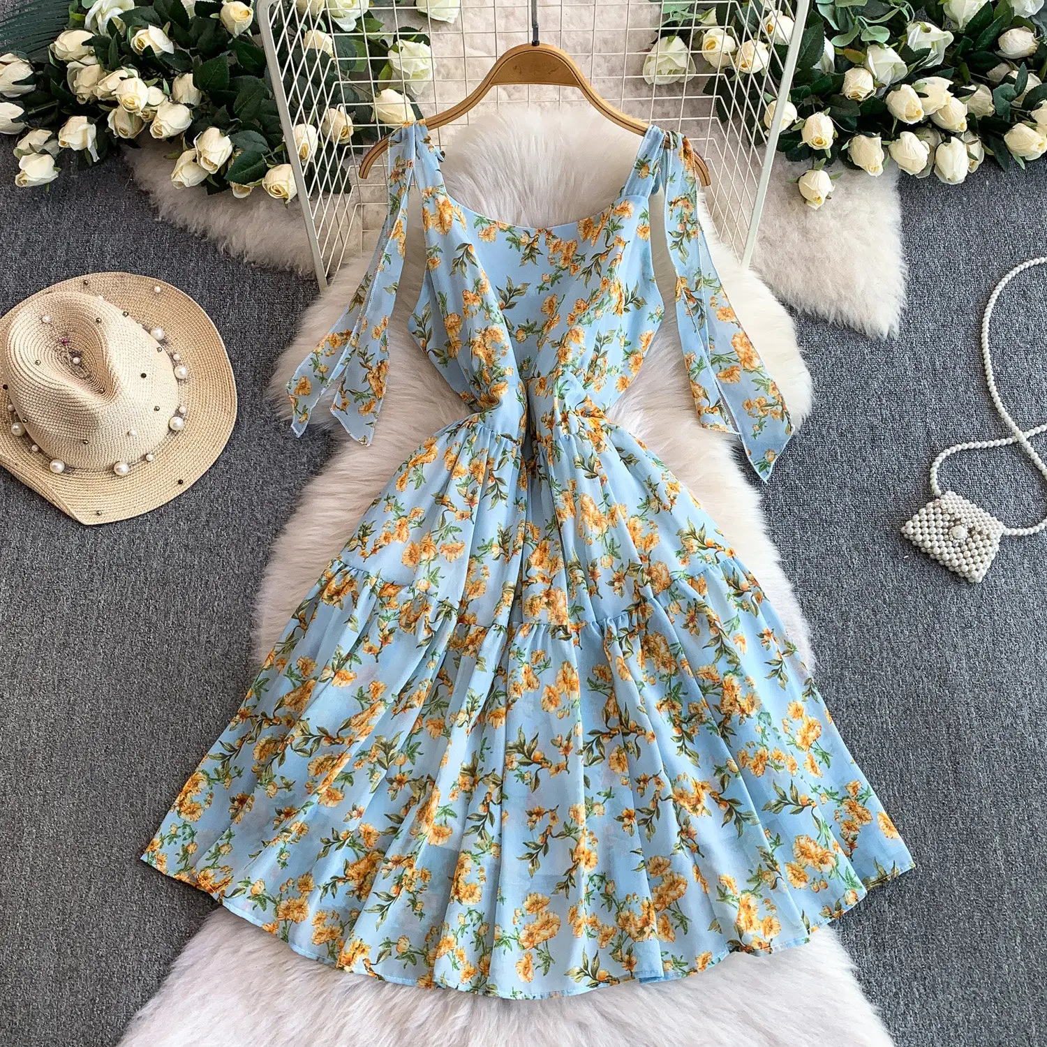 Holiday Style Romantic Vintage Women's Dress Empire-waisted V-neck Slimming  Mid-length Dresses| Alibaba.com