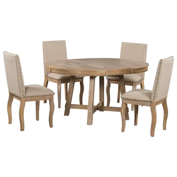 Free Shipping Farmhouse Dining Table Set 5 Piece Home Furniture Modern Round Dining Chairs Kitchen Table Dining Room