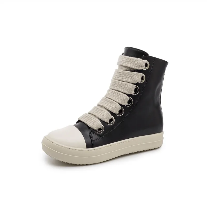 Custom LOGO Designers 2023 Large Eyelets Flat Trainers Shoes Ladies Wide Lace Winter Boots Women's High-top Ankle Casual Sneaker