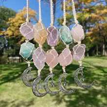 natural energy healing crystal car door  accessories 7 chakra pendulum moon crystal quartz crystal stone pendant for gift