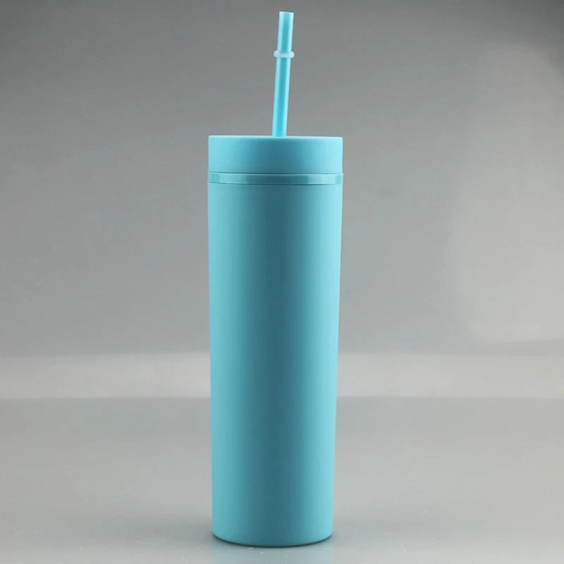 Matte 16 oz Skinny Tumbler with Straw & Double Wall Insulation