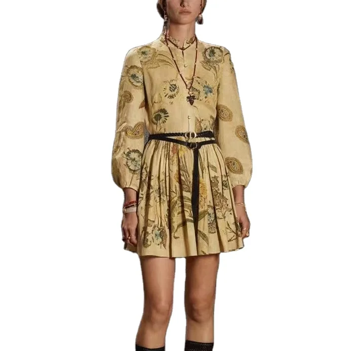 High Fashion Branded 2021 Clothes Pakaian Wanita Cotton Stand Collar Long Sleeve Mini Dress1118956230