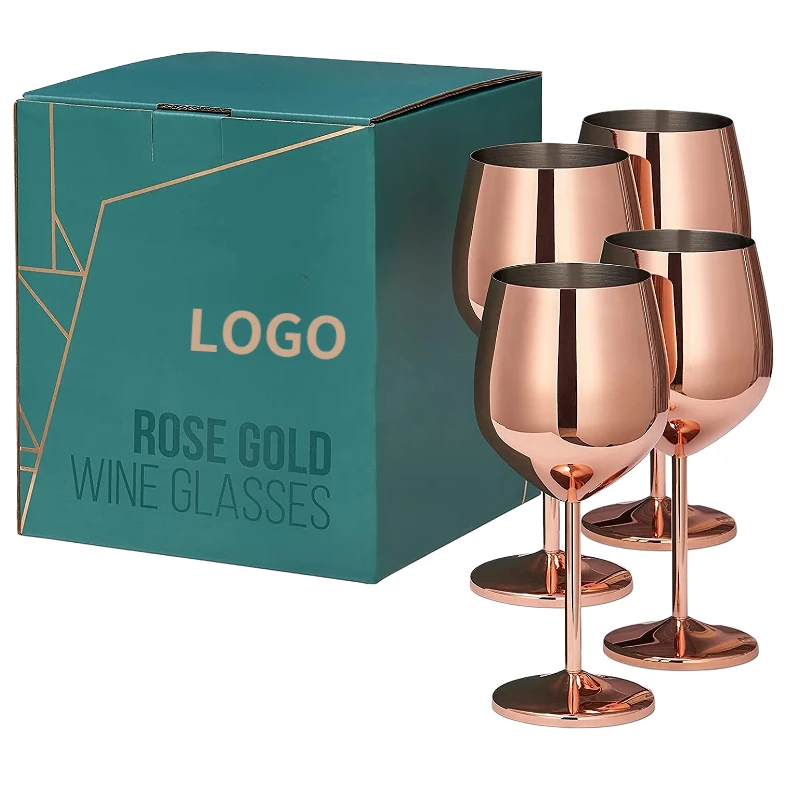 Customized Logo Stainless Steel Wine Glasses Set Of 4 Unbreakable Rose Gold Red Wine Glass