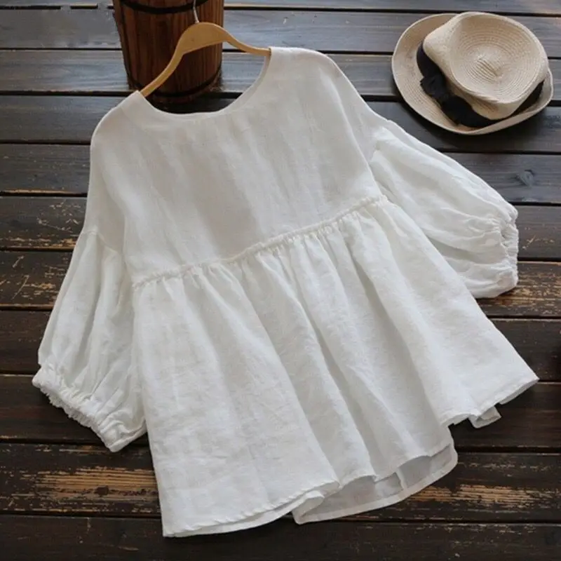2021 New casual linen shirts for ladies long skirt long sleeve linen women clothing blouse