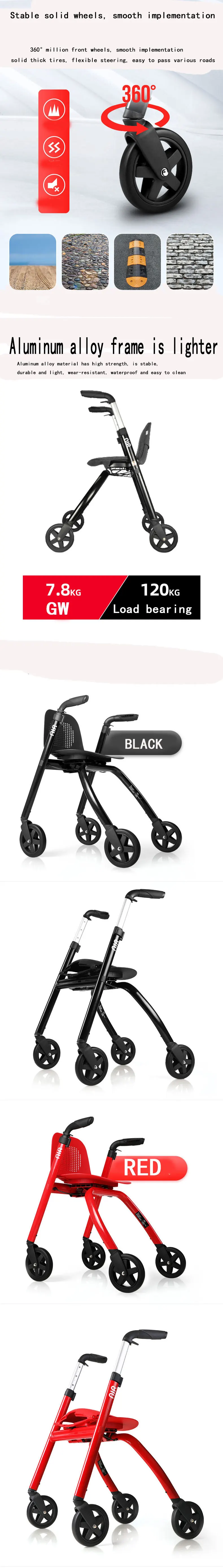 Walking aid for the elderly four wheeled walking stick stool trolley booster for the elderly