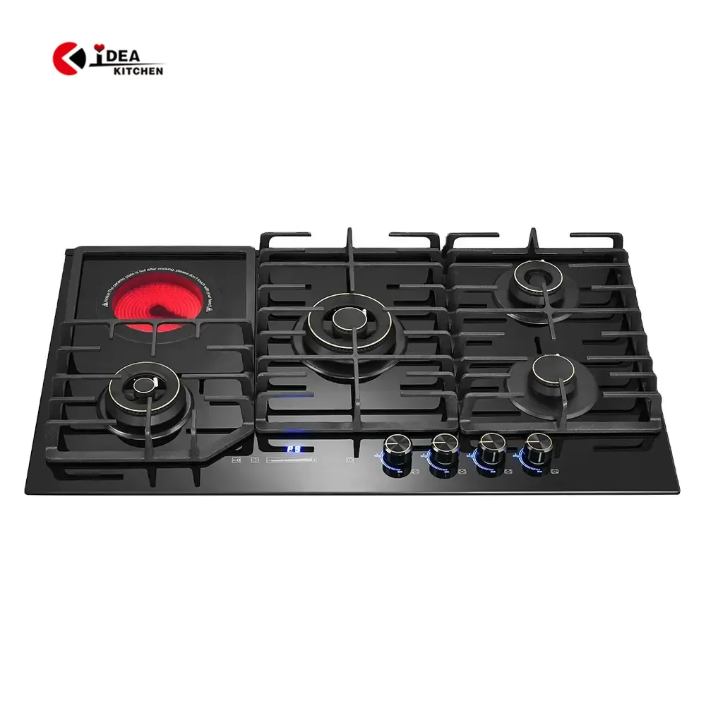 Table Top / Built in Electric Gas Stove Kitchen Cooking Cooktops, 3 4 5 Copper Burner Gas Cooker