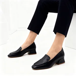 Spring Summer Autumn Professional Custom New Arrival Fashion Square Heels Leather Shoes for Women
