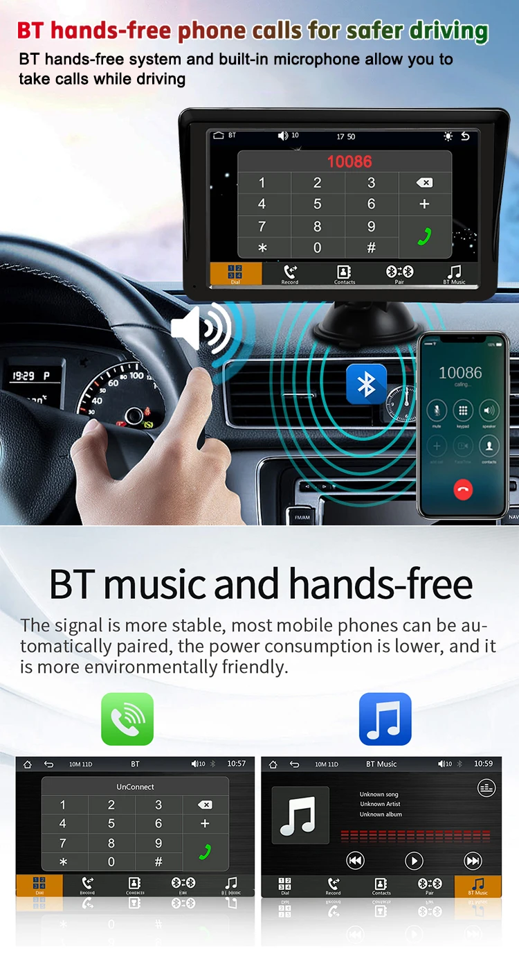 7inch Portable Carplay Navigation Display Touch Screen Wireless Carplay ...