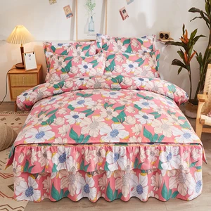 2026 Newest Style Wholesale Digital Printing Fitted Bed Sheet Cover Skin-Friendly Soft Bed Skirt With Duvet Cover