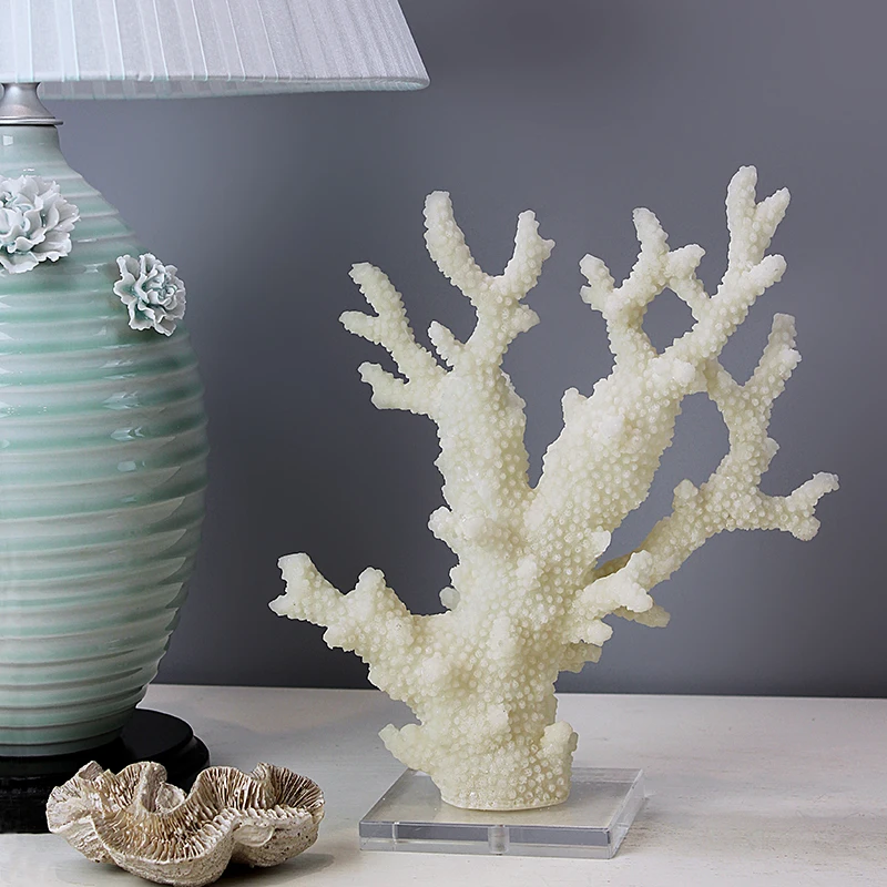 Wholesales Natural  Aquarium Resin Coral Craft Home Decor Accessories With Acrylic Base