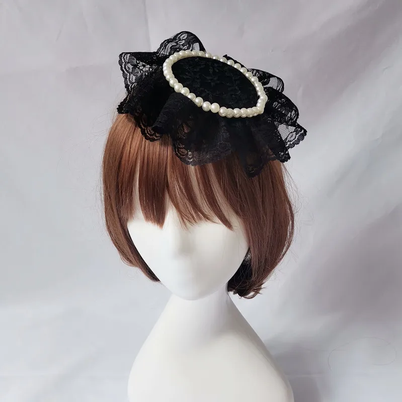 Lolitain White Lace Black Rabbit Ears Cute Gothic Lolita Bonnet