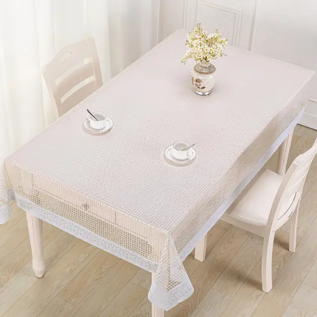 Luxury  Pvc white lace Plastic  lace tablecloths modern   Embossing process