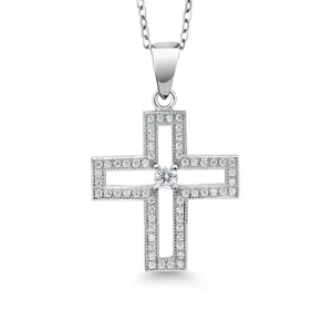 925 Sterling Silver Zirconia Cross Pendant Lab Grown Diamond White Rhodium Plated Zirconia Diamond Cross Pendant