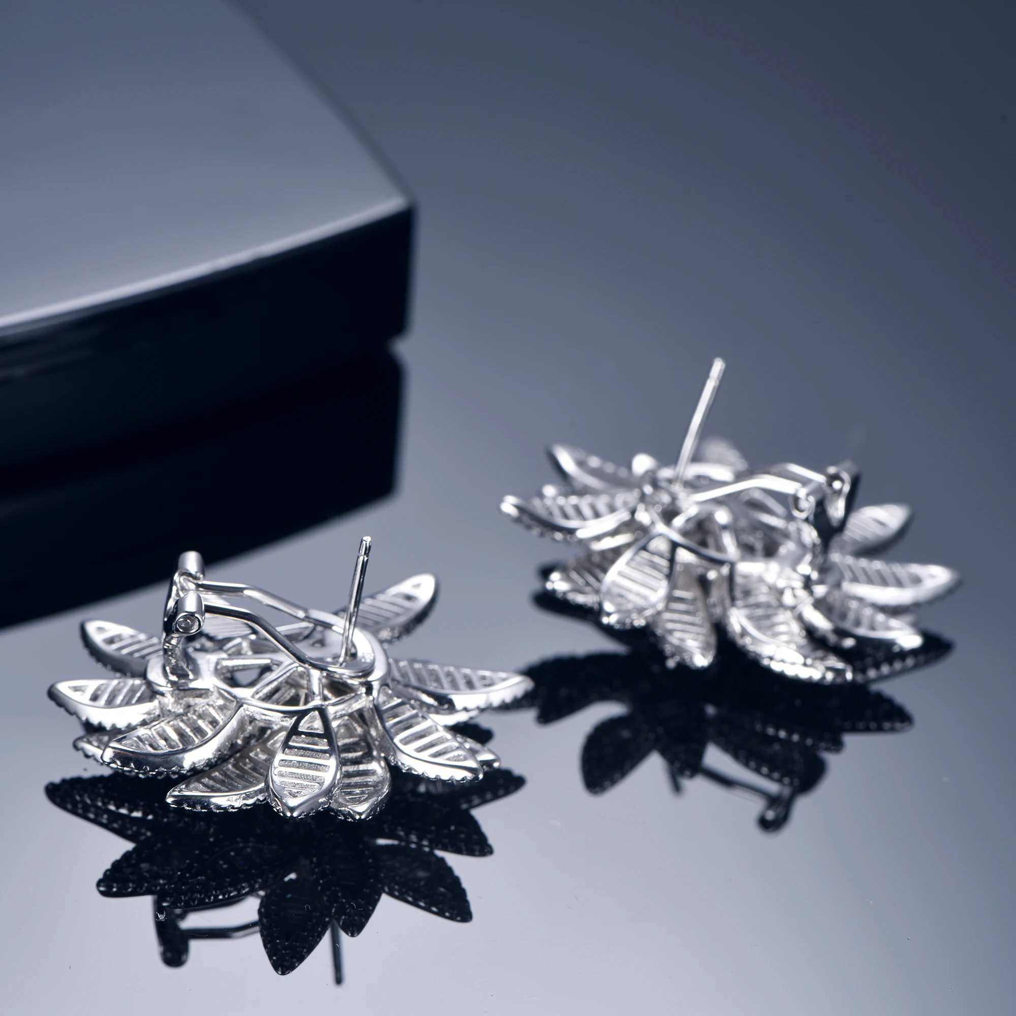 wholesale flower silver stud earrings charms women CZ gemstone stud earrings 925 sterling silver  earrings