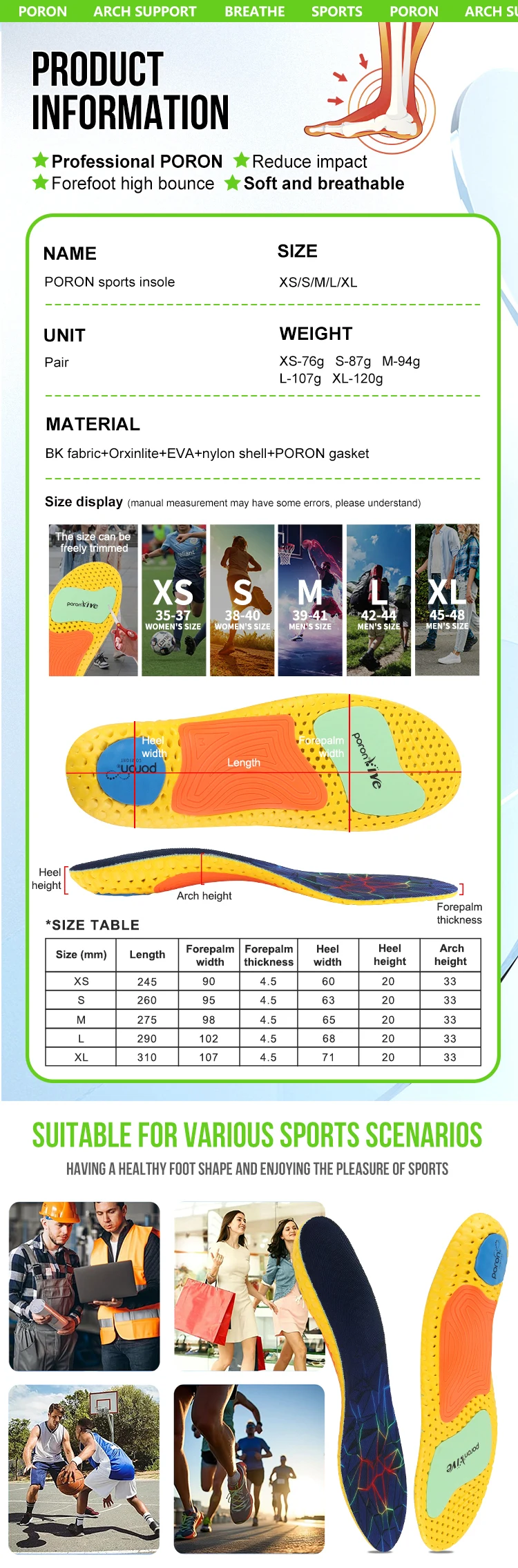 product joghn custom eva foam absorption foot balance insoles flat feet orthopedic insoles sports comfort insoles-46